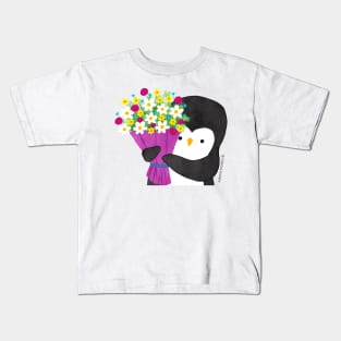 Penguin with Flowers Kids T-Shirt